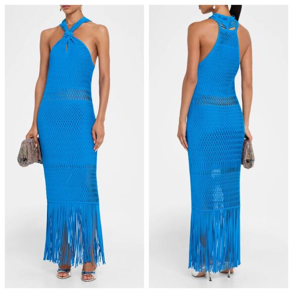 Simkhai Sanchez Halter Fringe Knit Dress NWT Size M - Picture 1 of 9